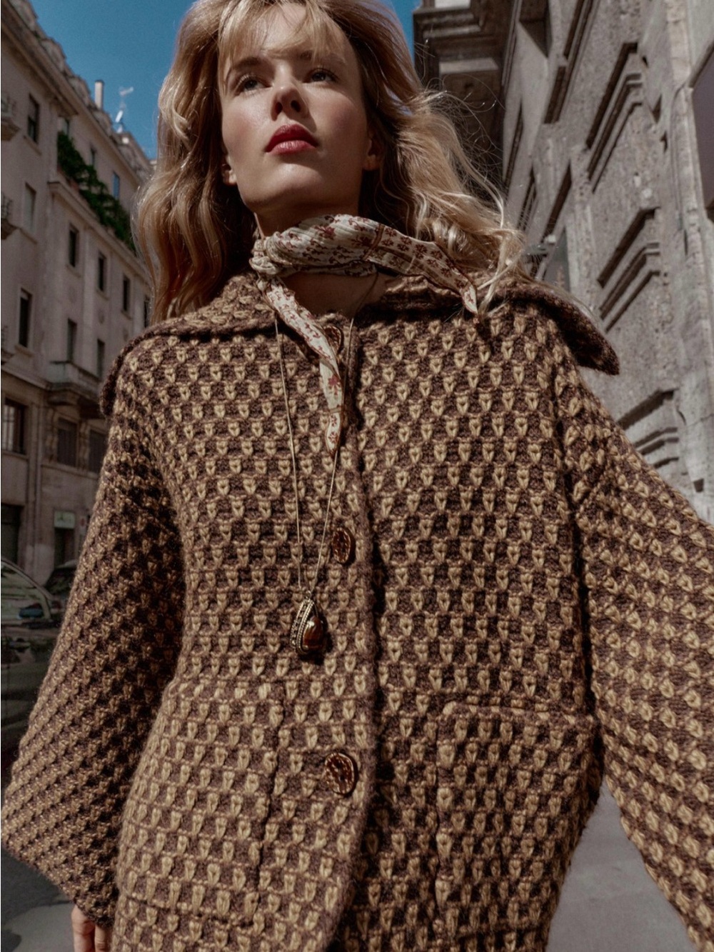 Zara oversized  knit jacket in mink brown